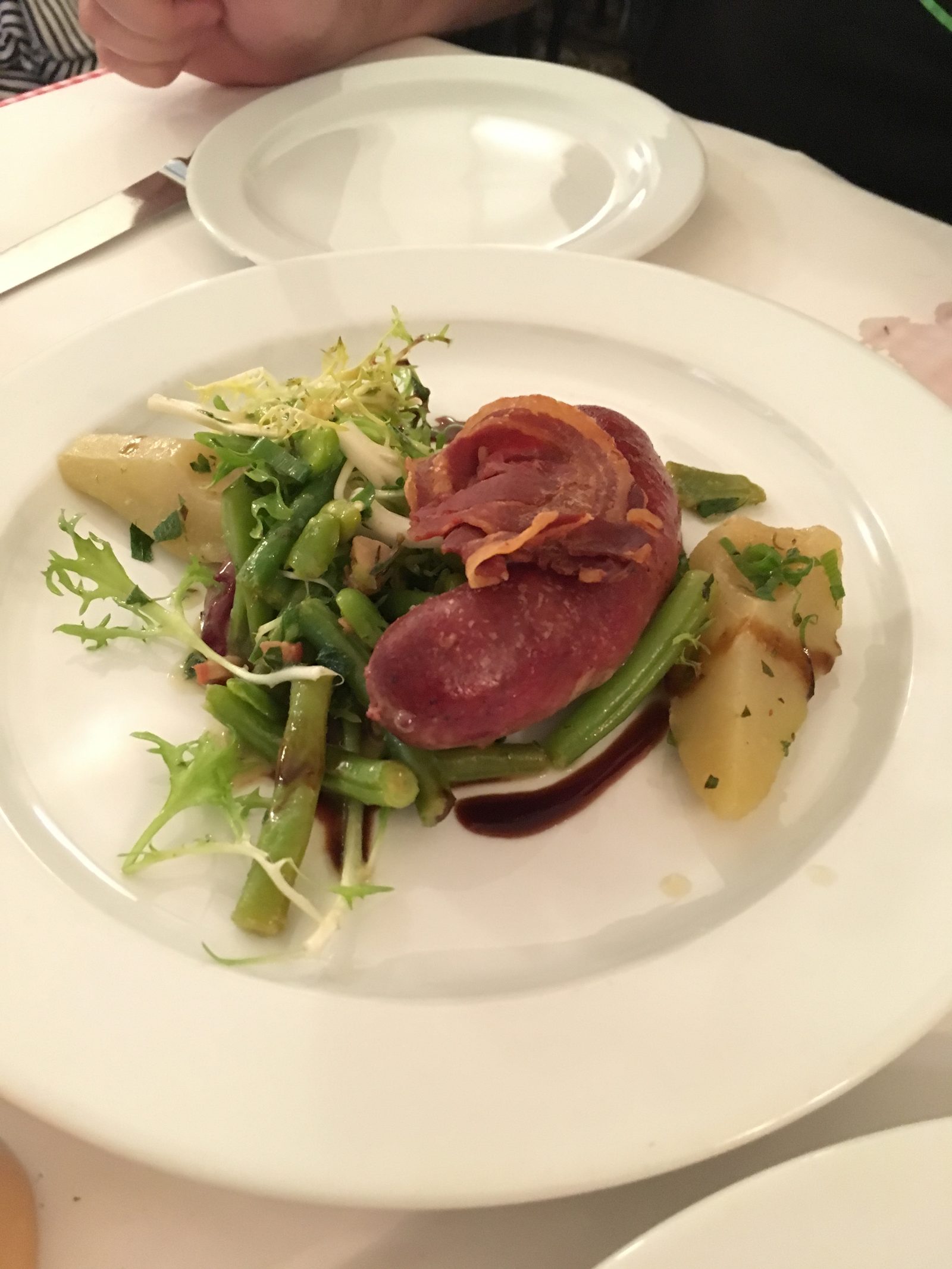 Corizo, Bacon, Birnen, Bohnensalat