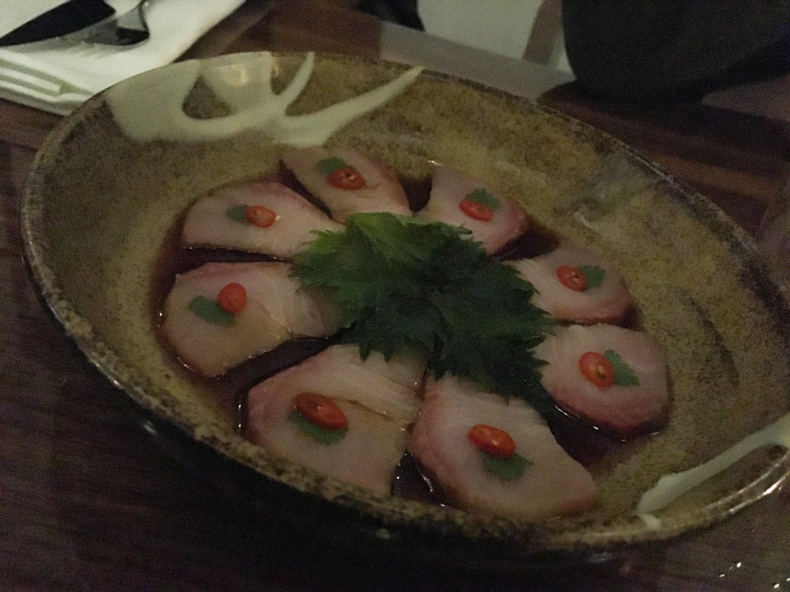 YELLOWTAIL SASHIMI WITH RED CHILI, CORIANDER & YUZU SOY