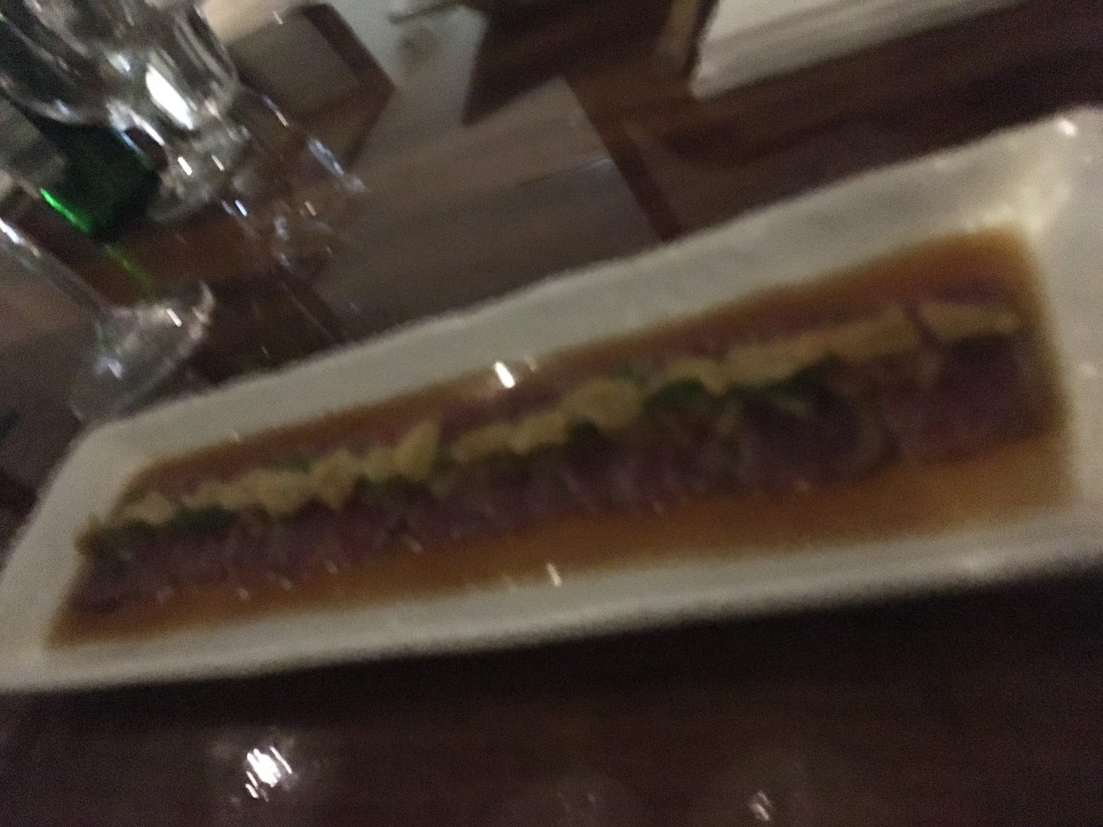 BEEF TATAKI WITH ONION PONZU & GARLIC CHIPS