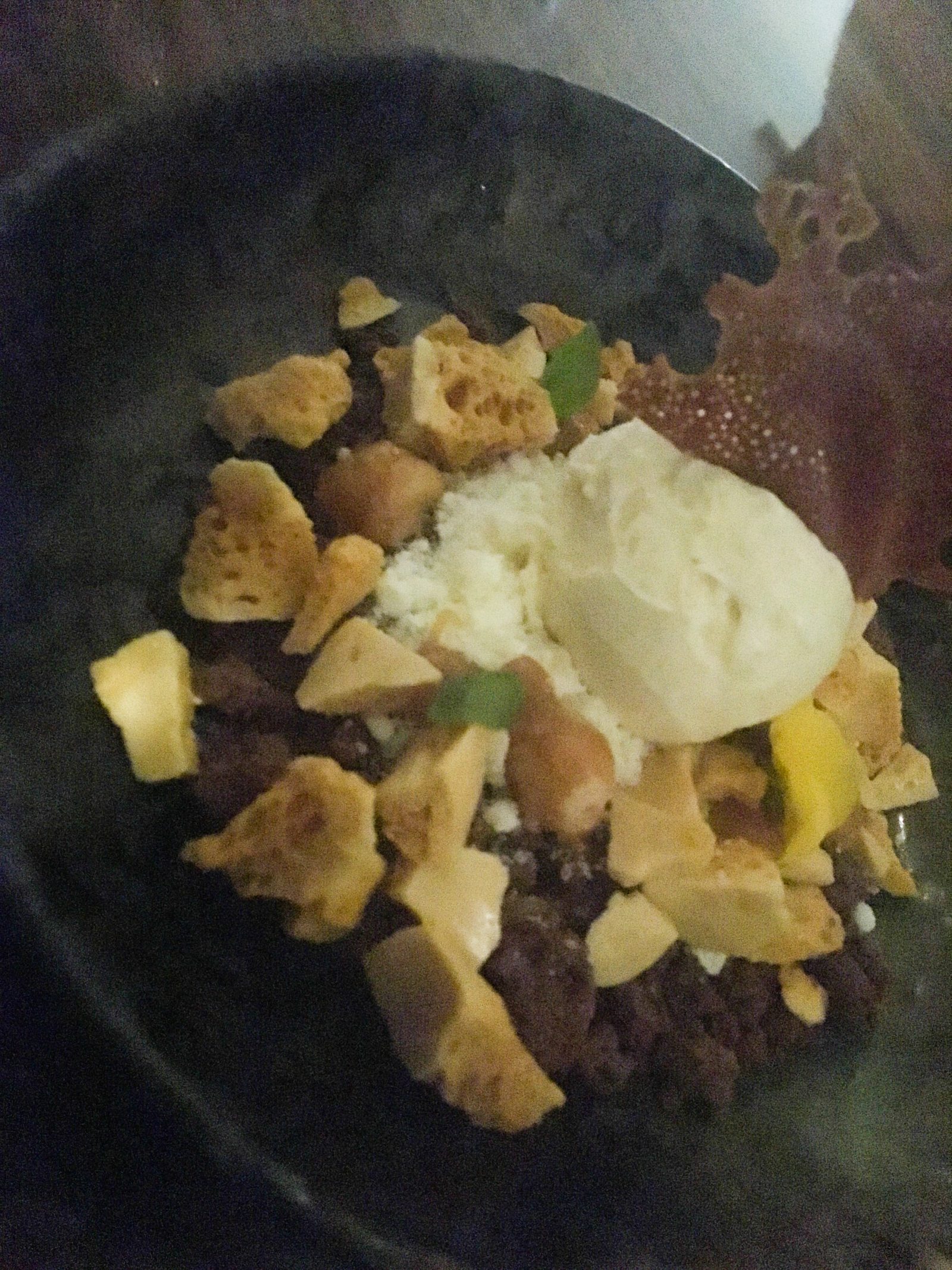 CHOCOLATE SNOW WITH HONEY ROASTED MACADAMIA NUTS & VANILLA ICE-CREAM