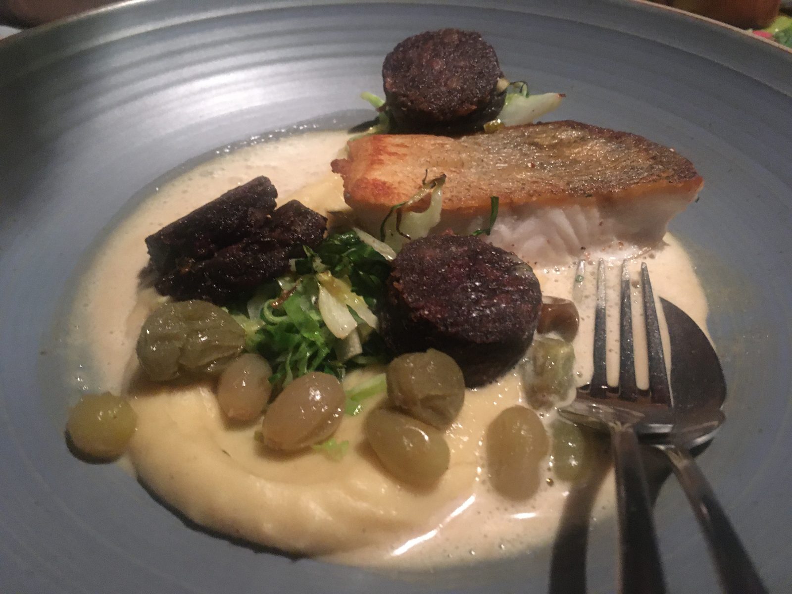 Boddenzander
Blutwurst, Trauben, Spitzkohl und Kartoffelpüree