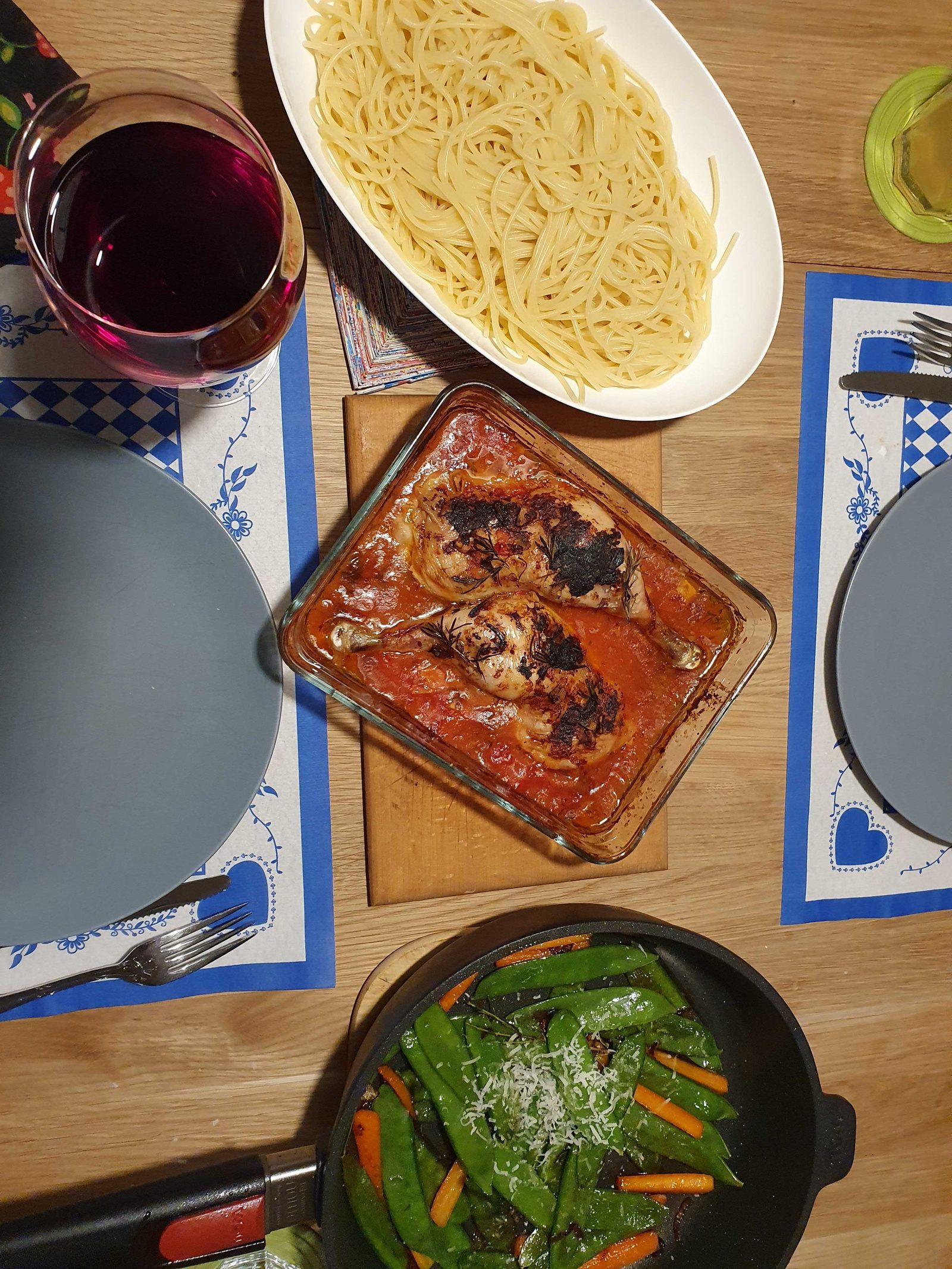 Huhn, Pasta, Gemüse