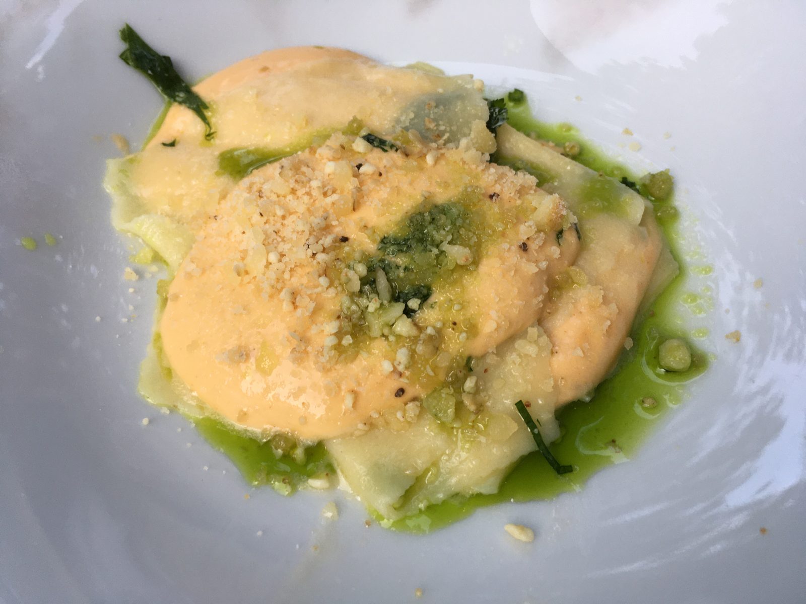 Offene Lasagne mit Paprikaschaum und Deichkäse